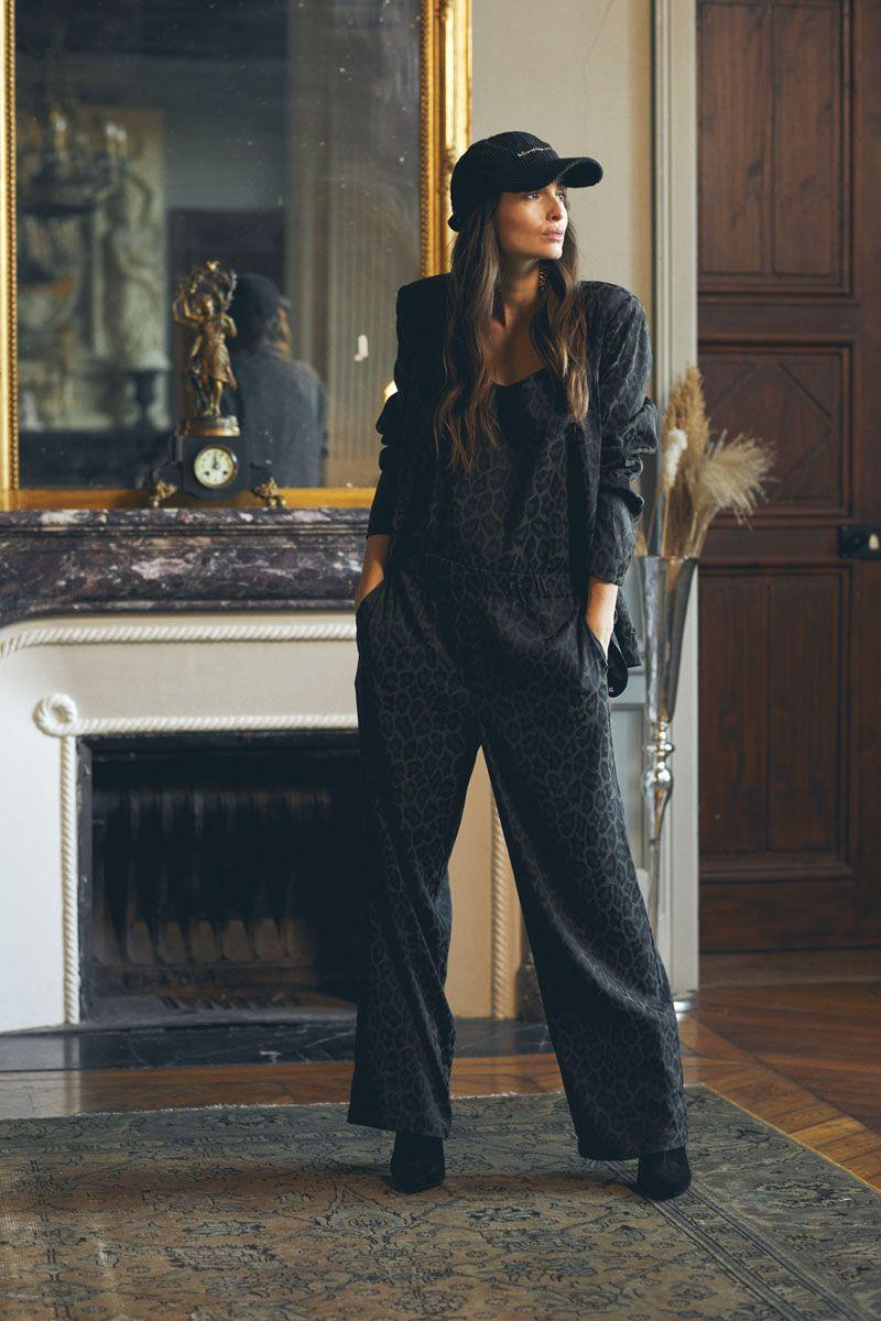 le temps des cerises Pantalon fluide Kloe en jacquard léopard