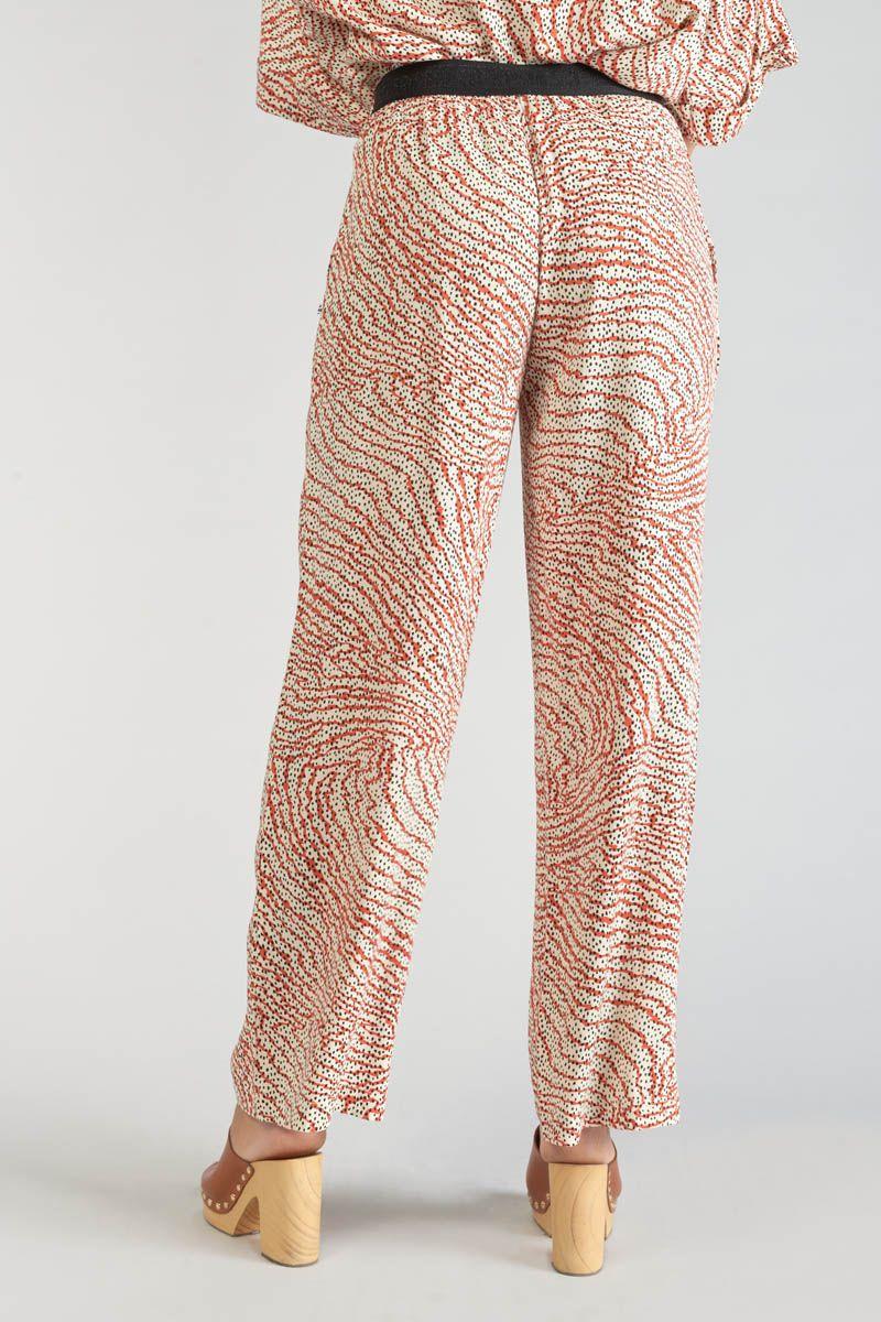 Le Temps Des Cerises Pantalon Fluide Yesa à Motif Orange Et Noir