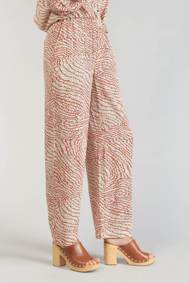 Le Temps Des Cerises Pantalon Fluide Yesa à Motif Orange Et Noir