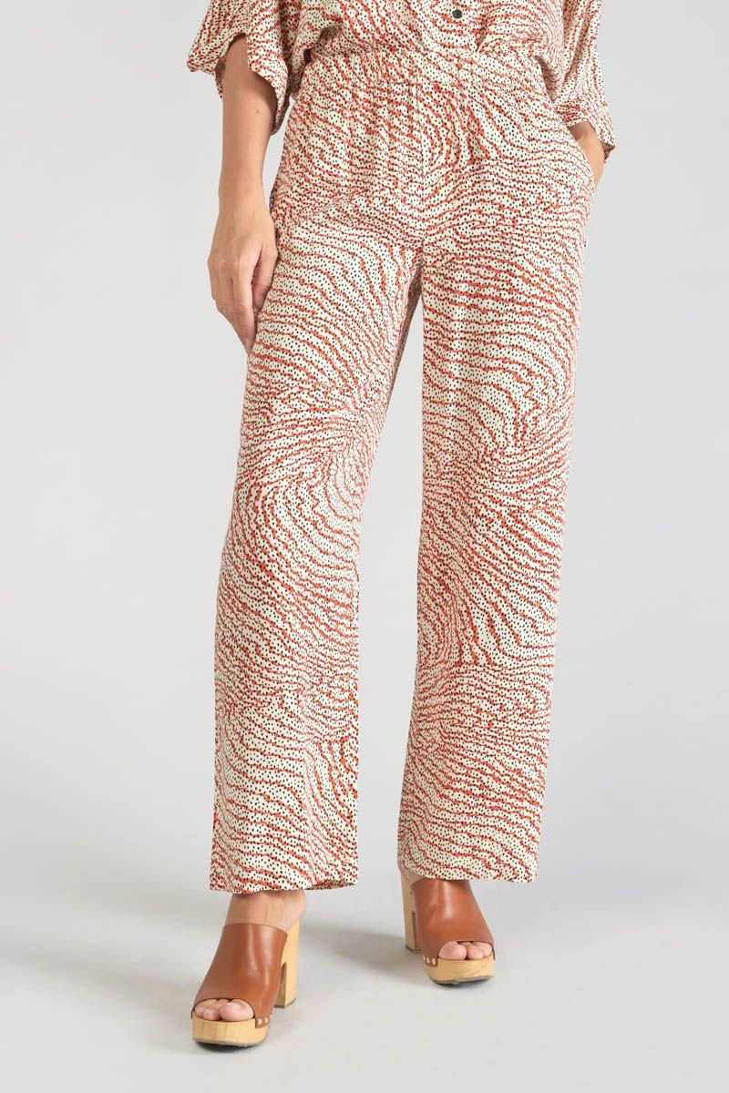Le Temps Des Cerises Pantalon Fluide Yesa à Motif Orange Et Noir