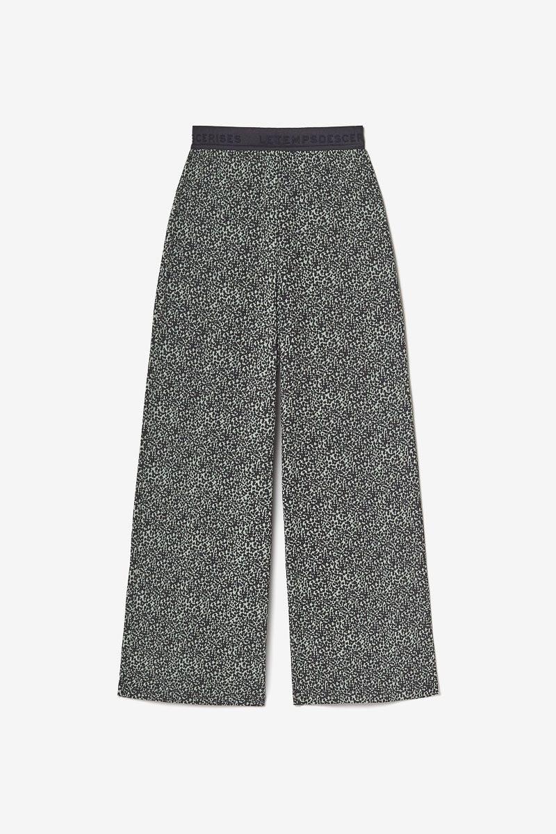 le temps des cerises Pantalon large Ghebgi à motif léopard vert