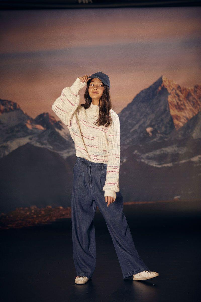 le temps des cerises Pantalon large Janegi en tencel bleu