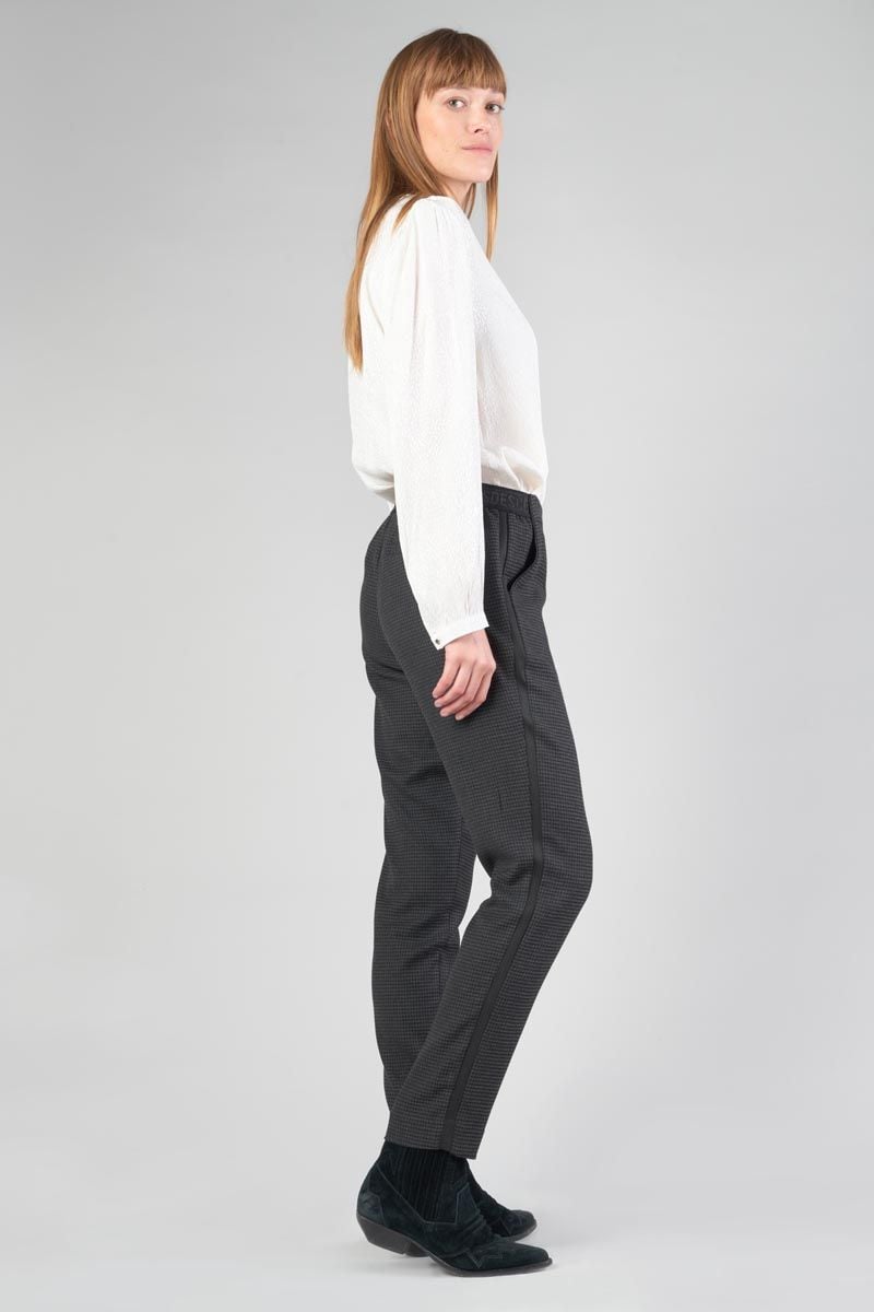 Le Temps Des Cerises Pantalon Layken Gris à Motif Pied De Poule