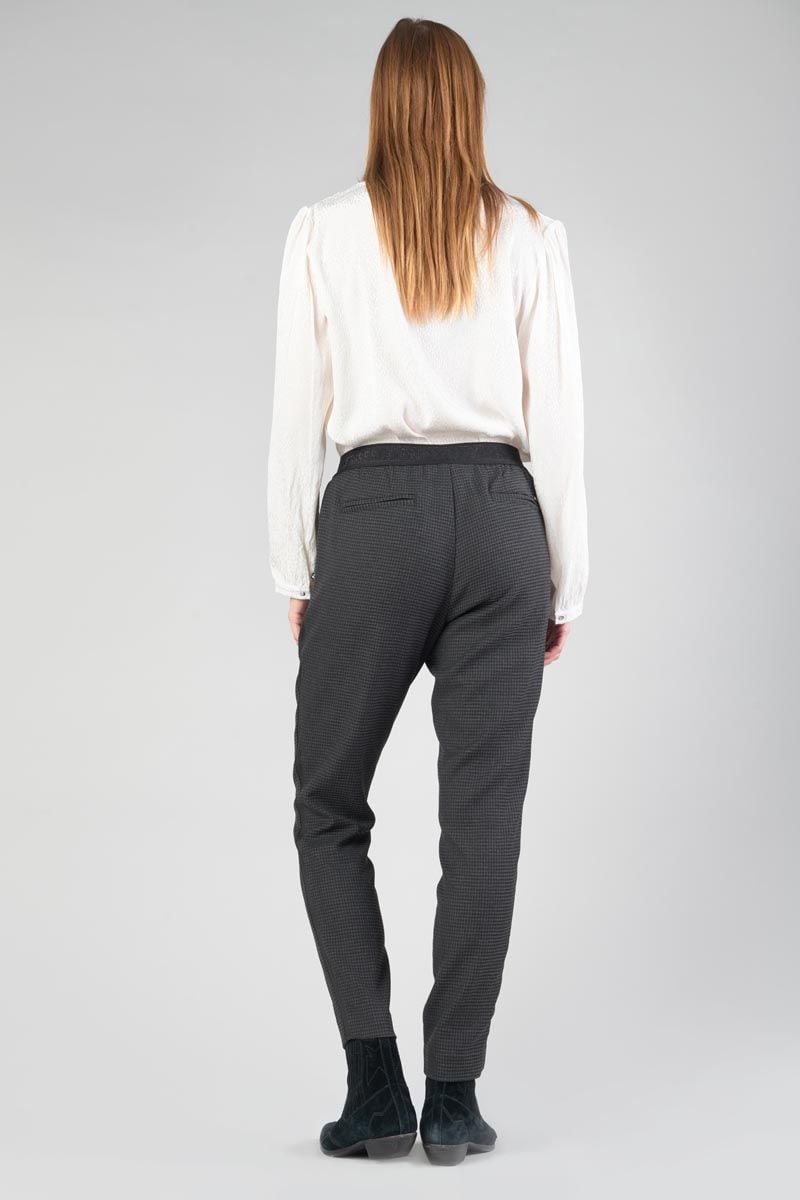 Le Temps Des Cerises Pantalon Layken Gris à Motif Pied De Poule