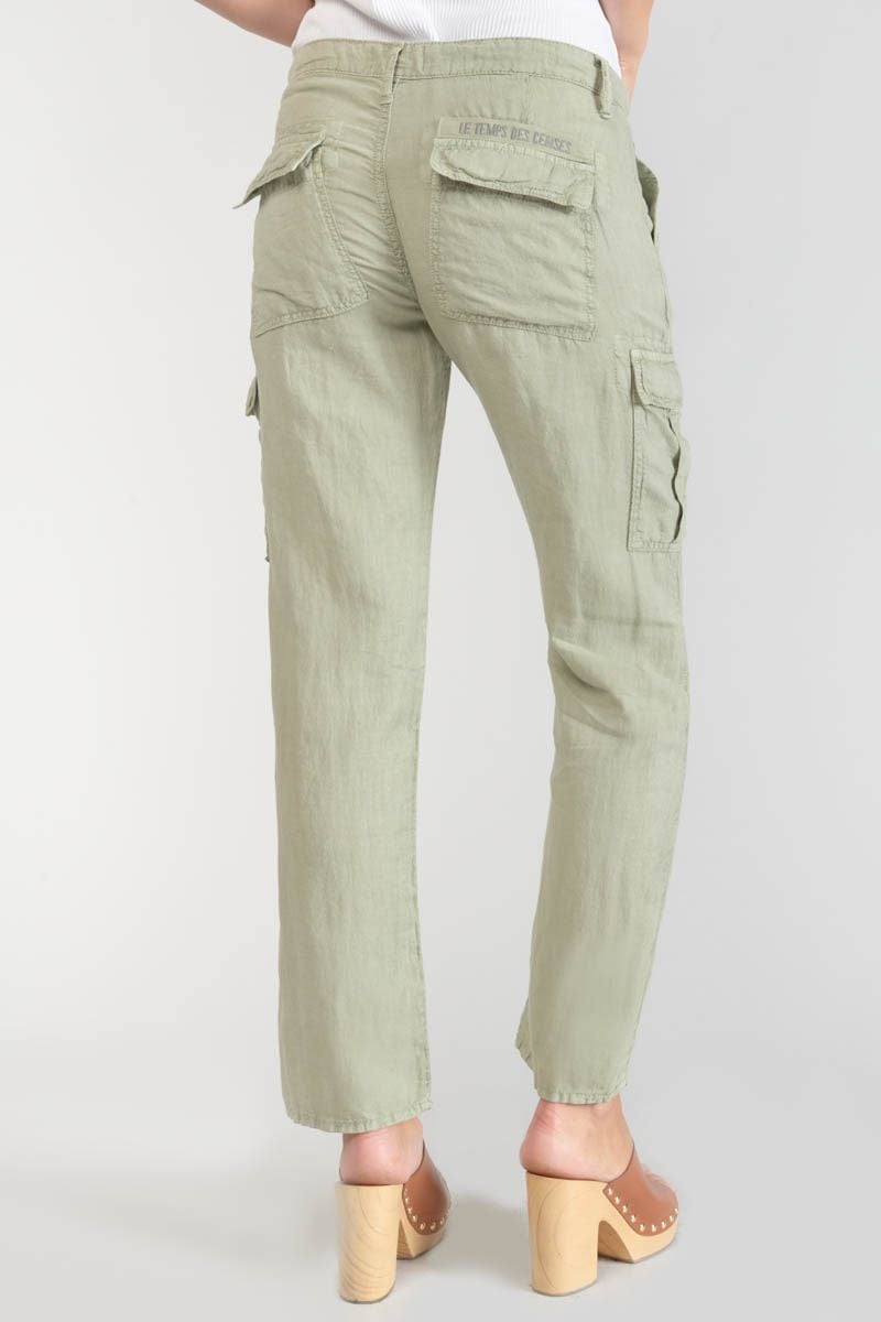 Le Temps Des Cerises Pantalon Louisa En Lin Vert Amande