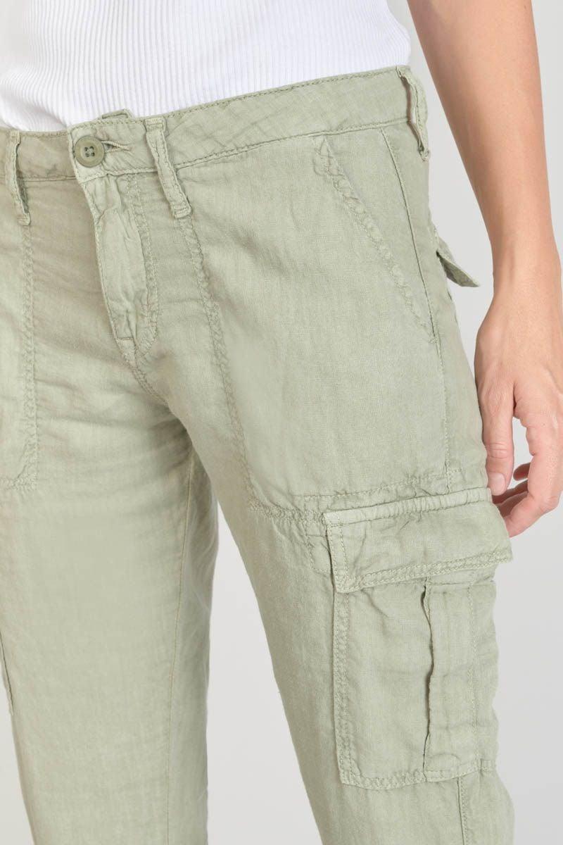 Le Temps Des Cerises Pantalon Louisa En Lin Vert Amande