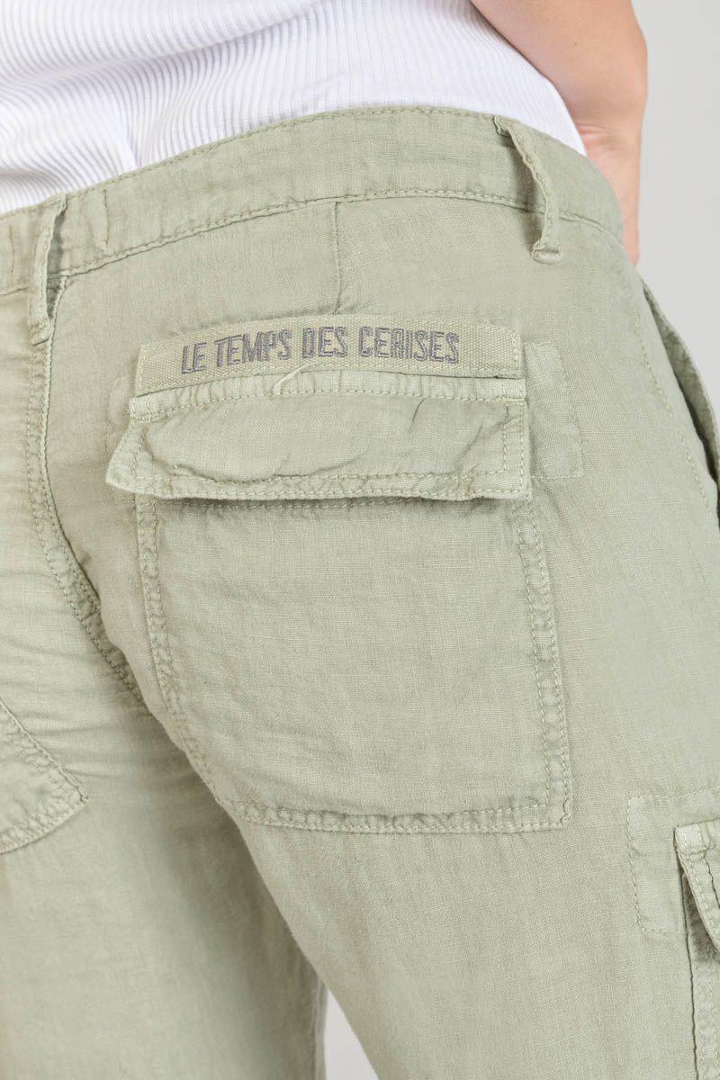 Le Temps Des Cerises Pantalon Louisa En Lin Vert Amande