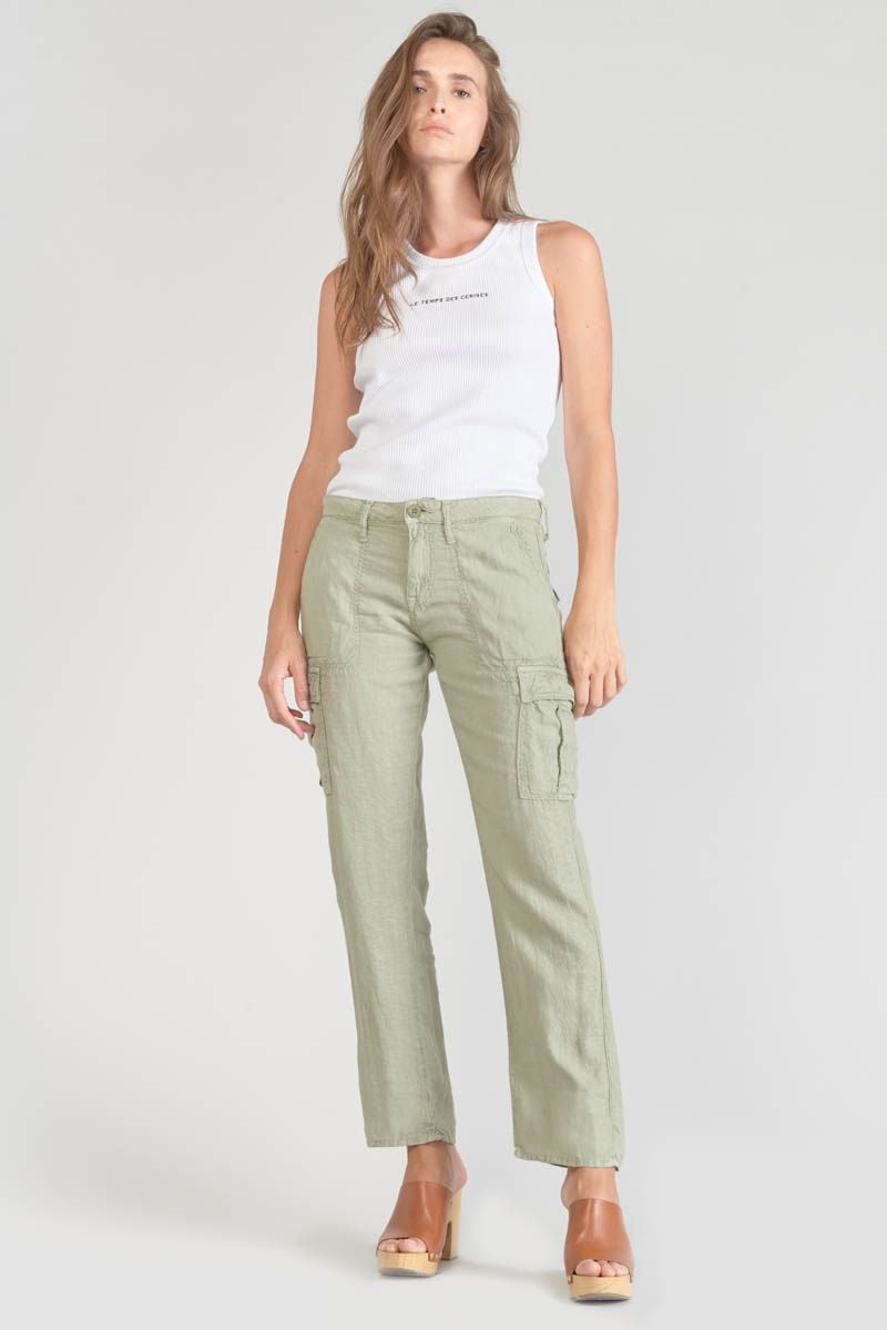 le temps des cerises Pantalon Louisa en lin vert amande