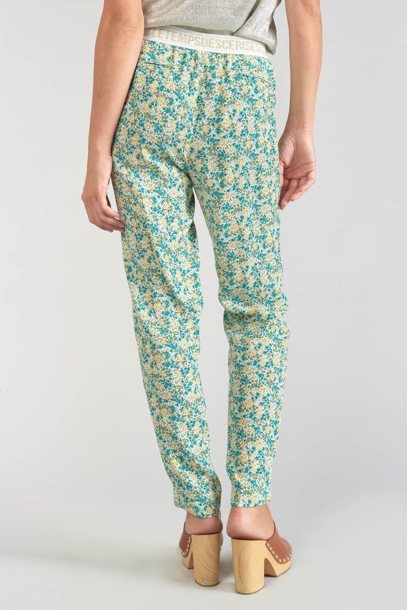 Le Temps Des Cerises Pantalon Rani à Motif Fleuri Vert Et Bleu