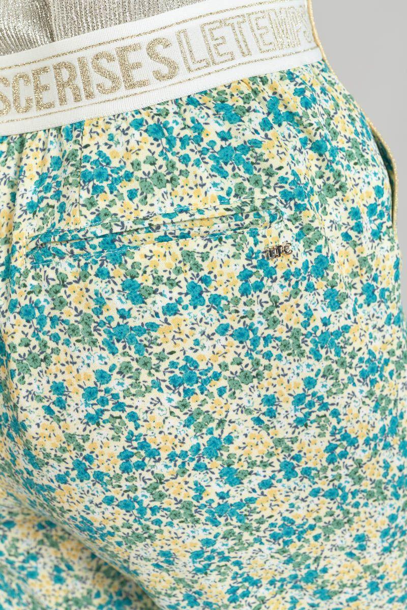 Le Temps Des Cerises Pantalon Rani à Motif Fleuri Vert Et Bleu