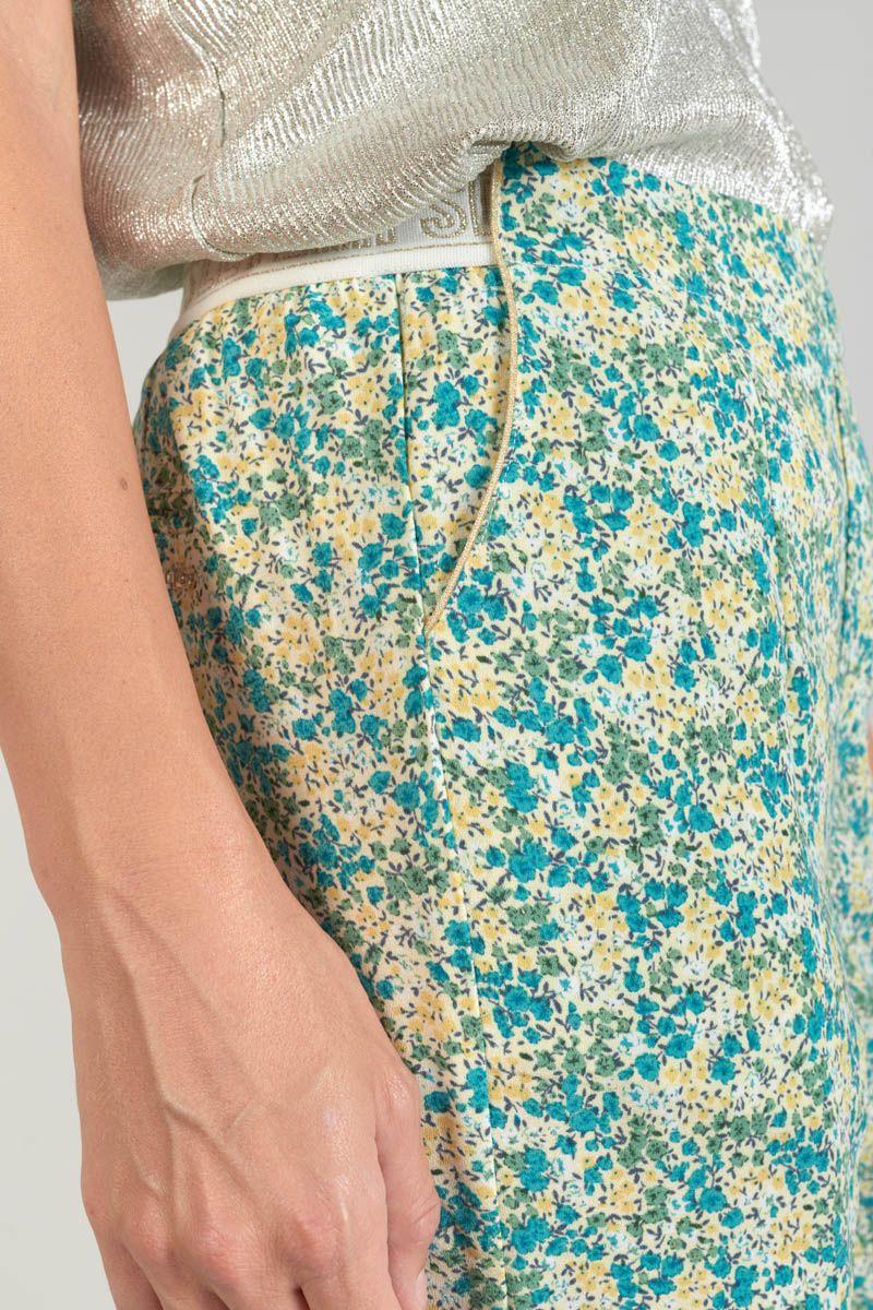 Le Temps Des Cerises Pantalon Rani à Motif Fleuri Vert Et Bleu