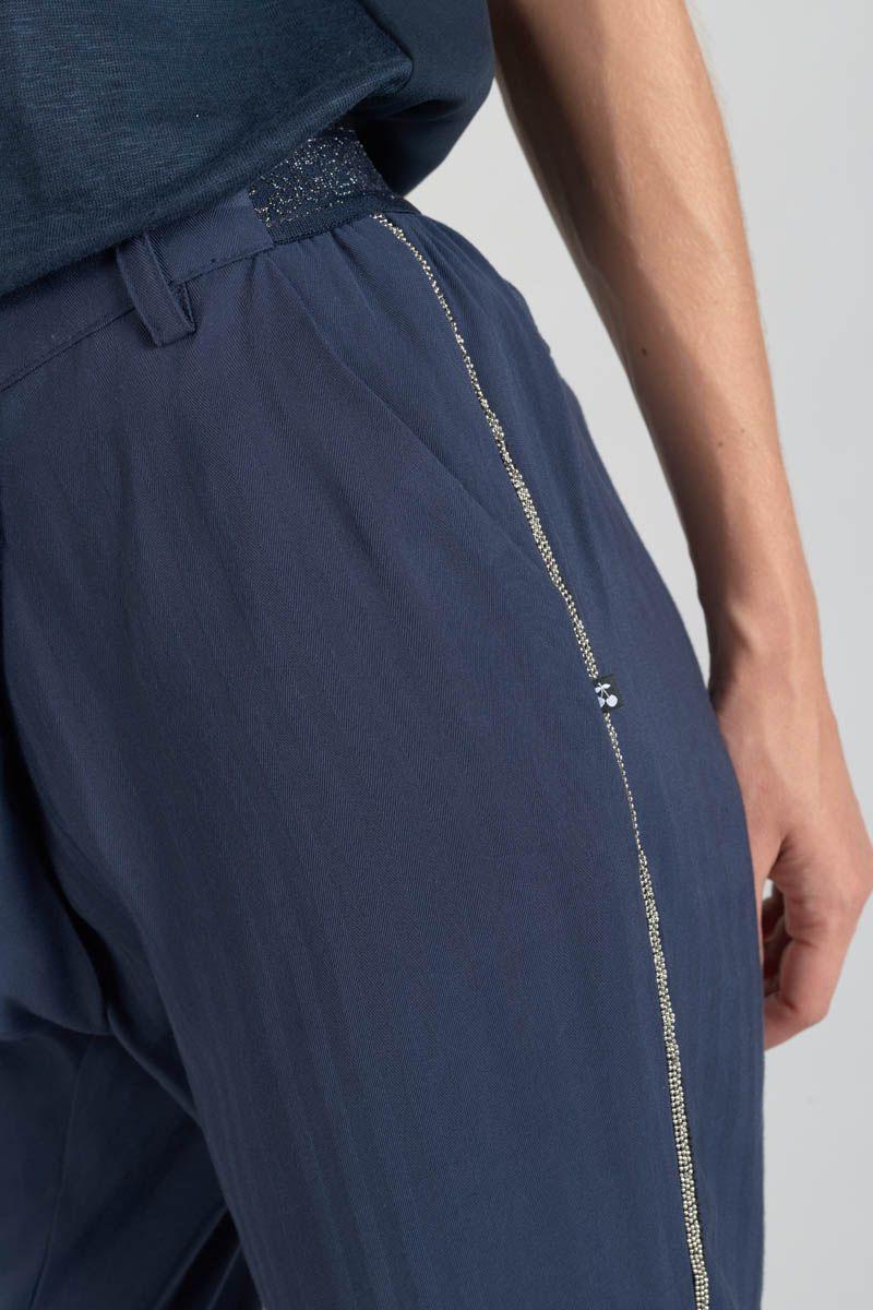 Le Temps Des Cerises Pantalon Reydel Bleu Marine à Fermeture Asymétrique