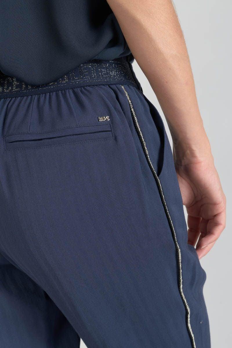 Le Temps Des Cerises Pantalon Reydel Bleu Marine à Fermeture Asymétrique