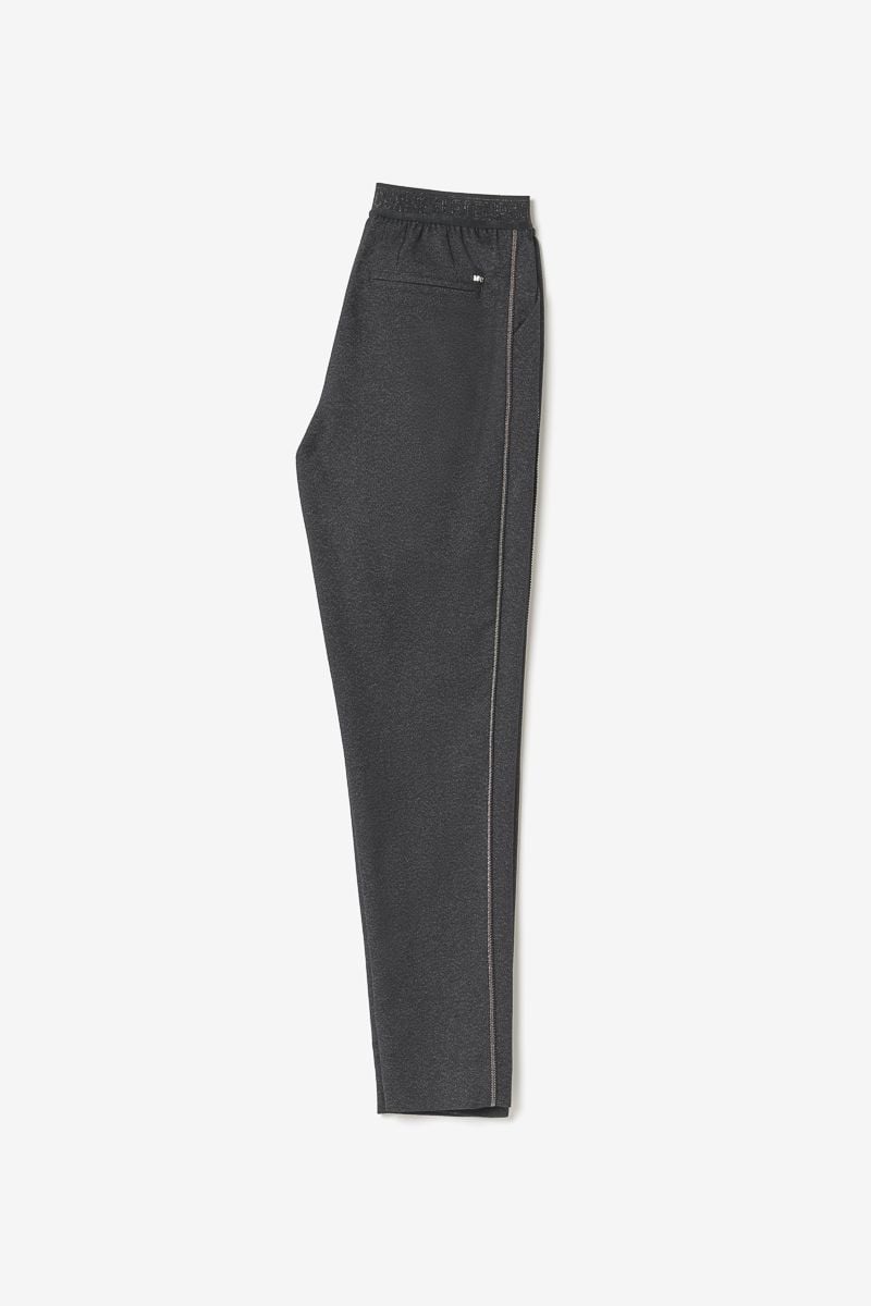 Le Temps Des Cerises Pantalon Rockogi Noir Chiné à Fermeture Asymétrique