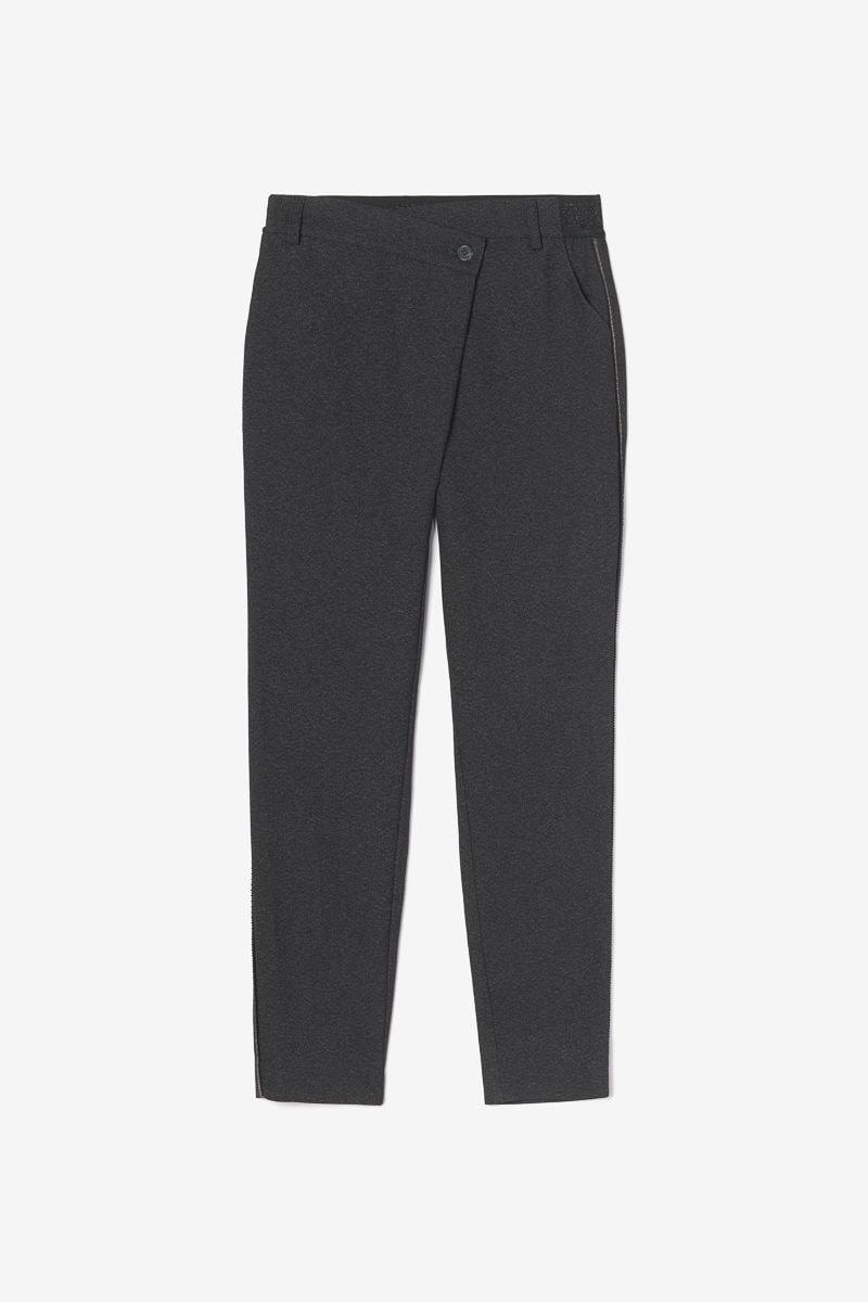 le temps des cerises Pantalon Rockogi noir chiné à fermeture asymétrique