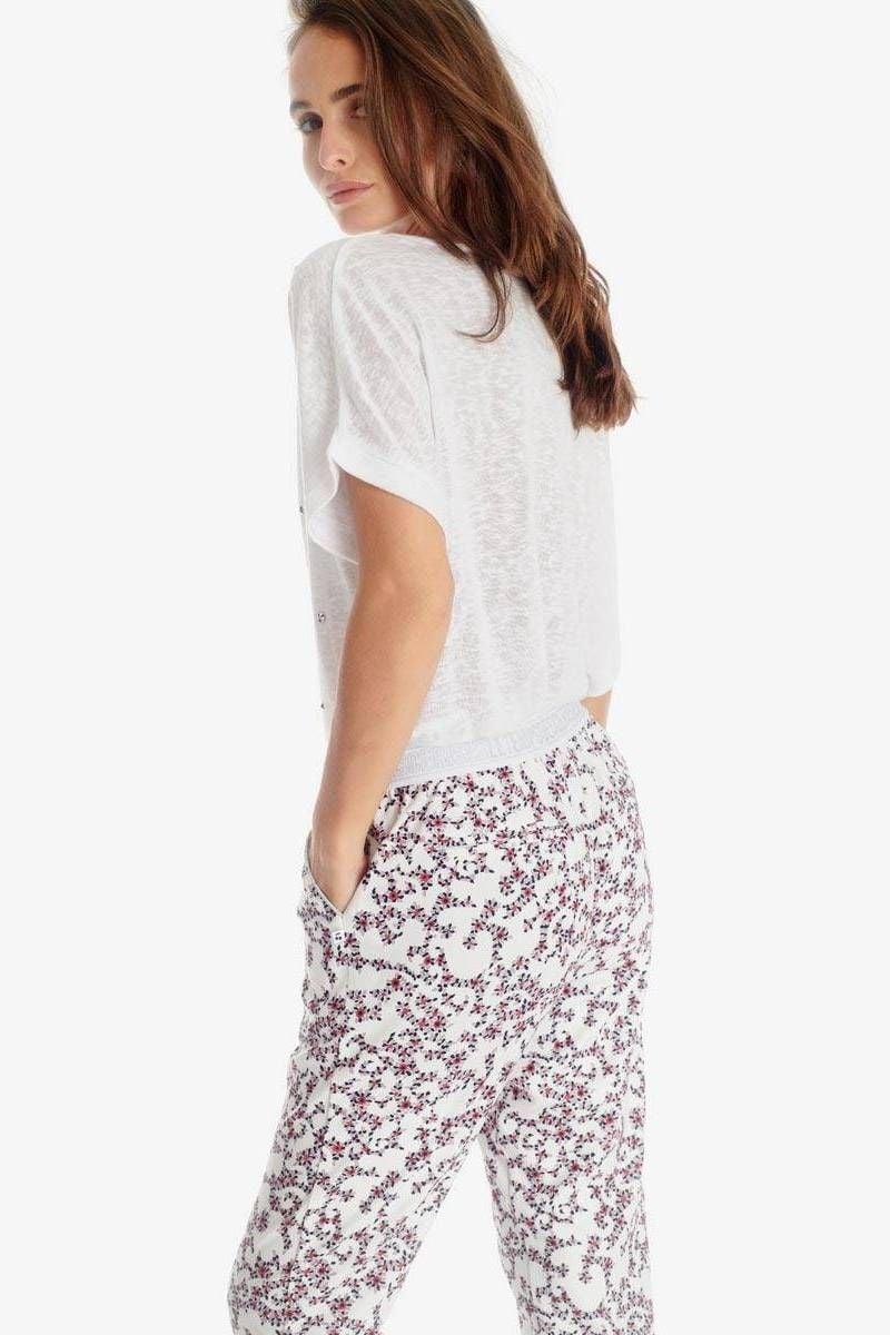 Le Temps Des Cerises Pantalon Sally Blanc à Motif Floral