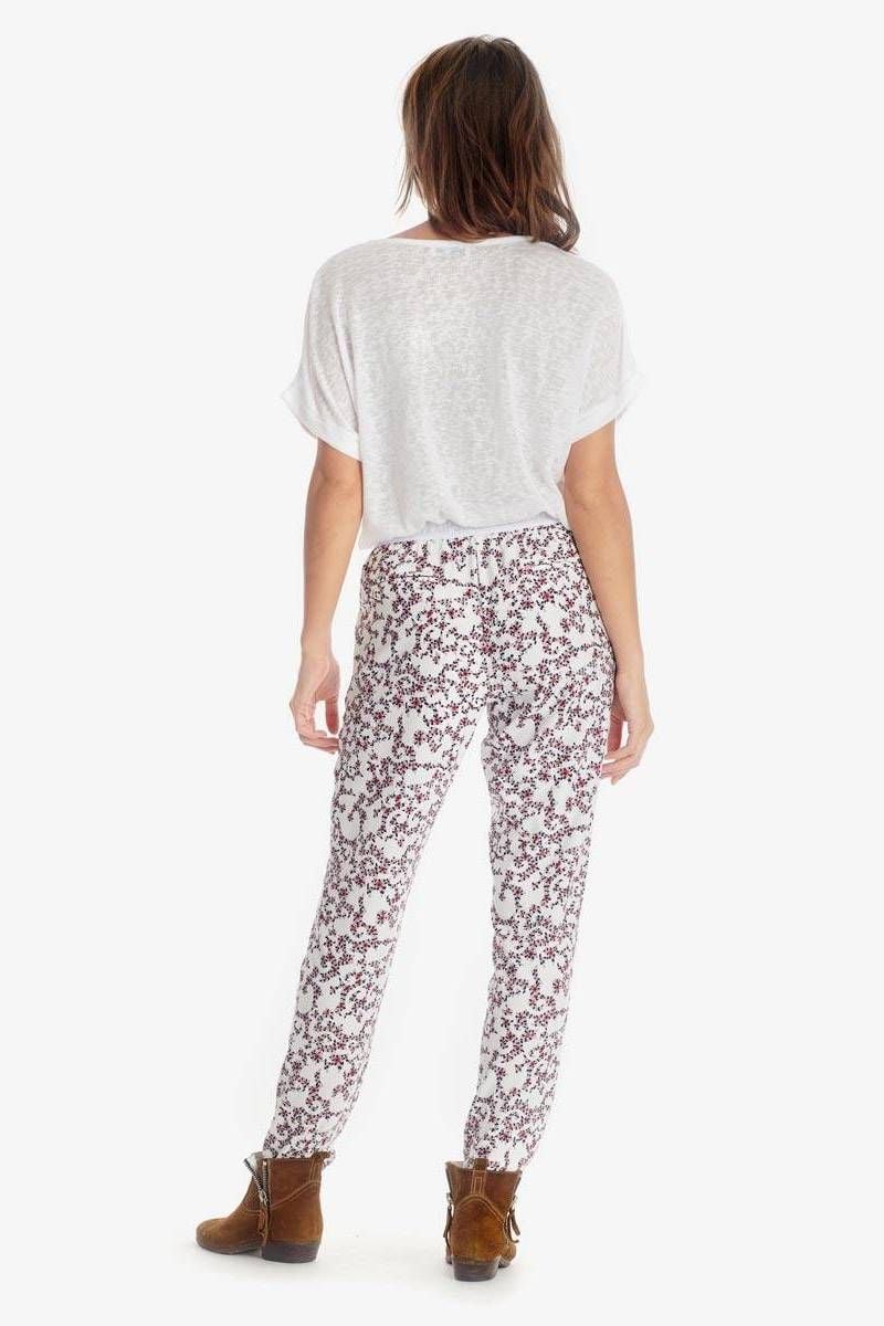 Le Temps Des Cerises Pantalon Sally Blanc à Motif Floral