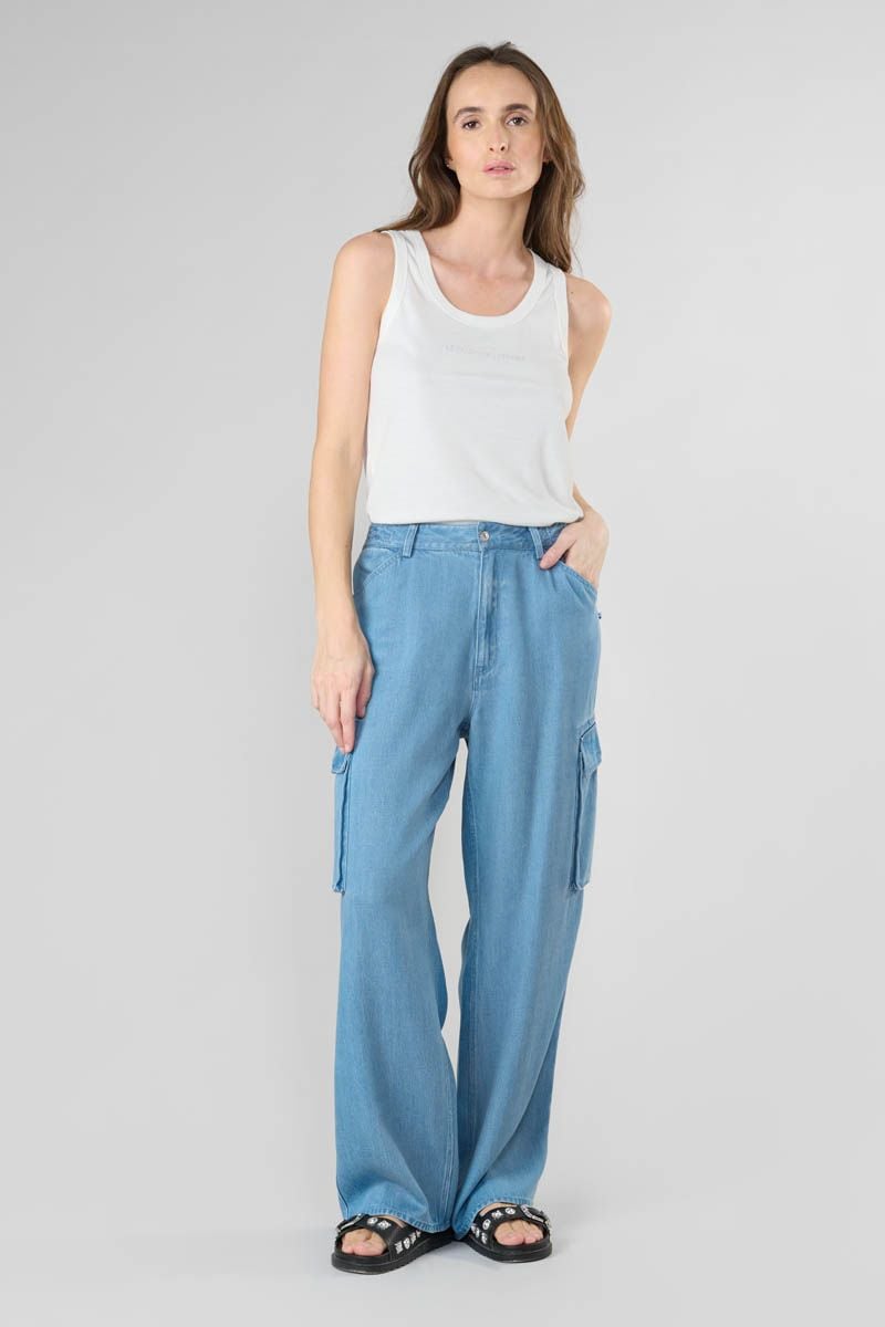le temps des cerises Pantalon Scaevo en jeans tencel bleu