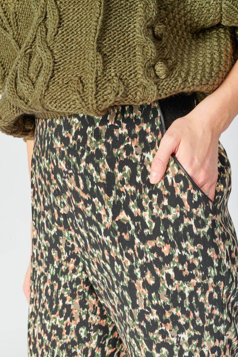 Le Temps Des Cerises Pantalon Way à Motif Léopard Kaki