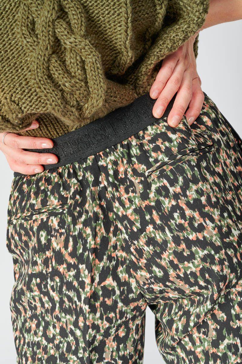 Le Temps Des Cerises Pantalon Way à Motif Léopard Kaki