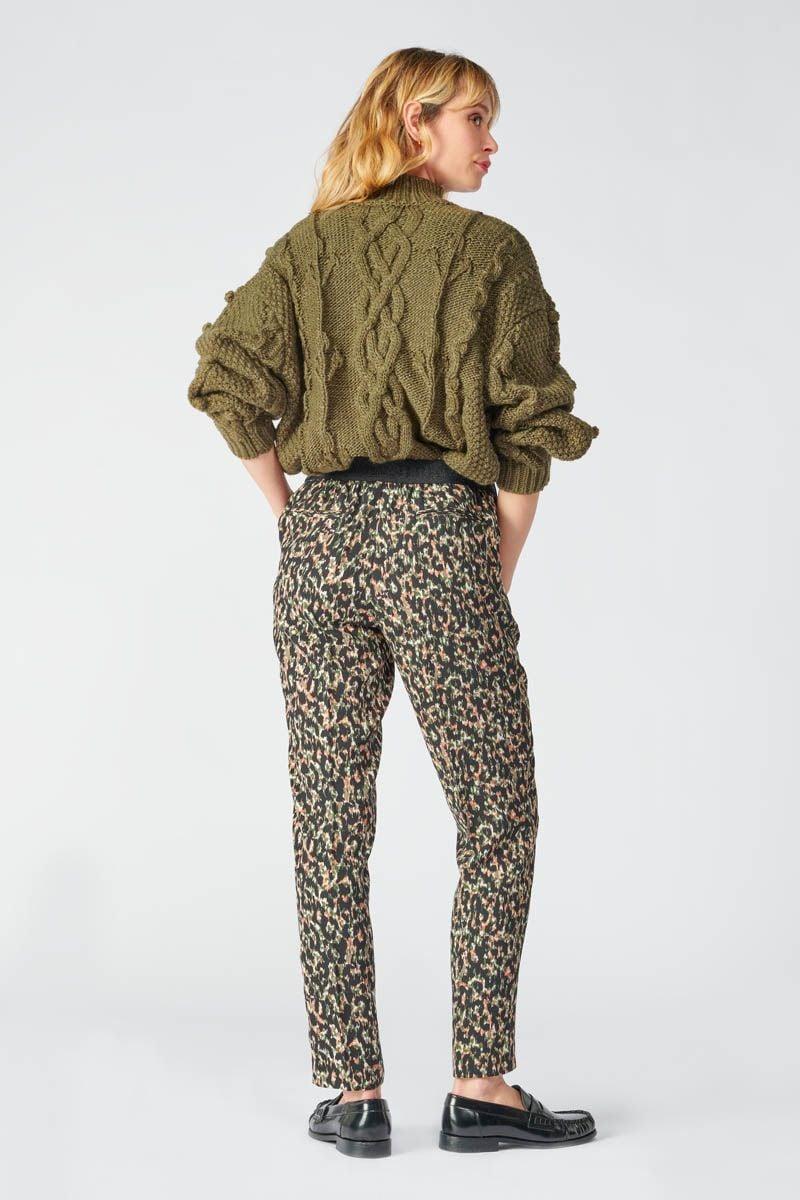 Le Temps Des Cerises Pantalon Way à Motif Léopard Kaki