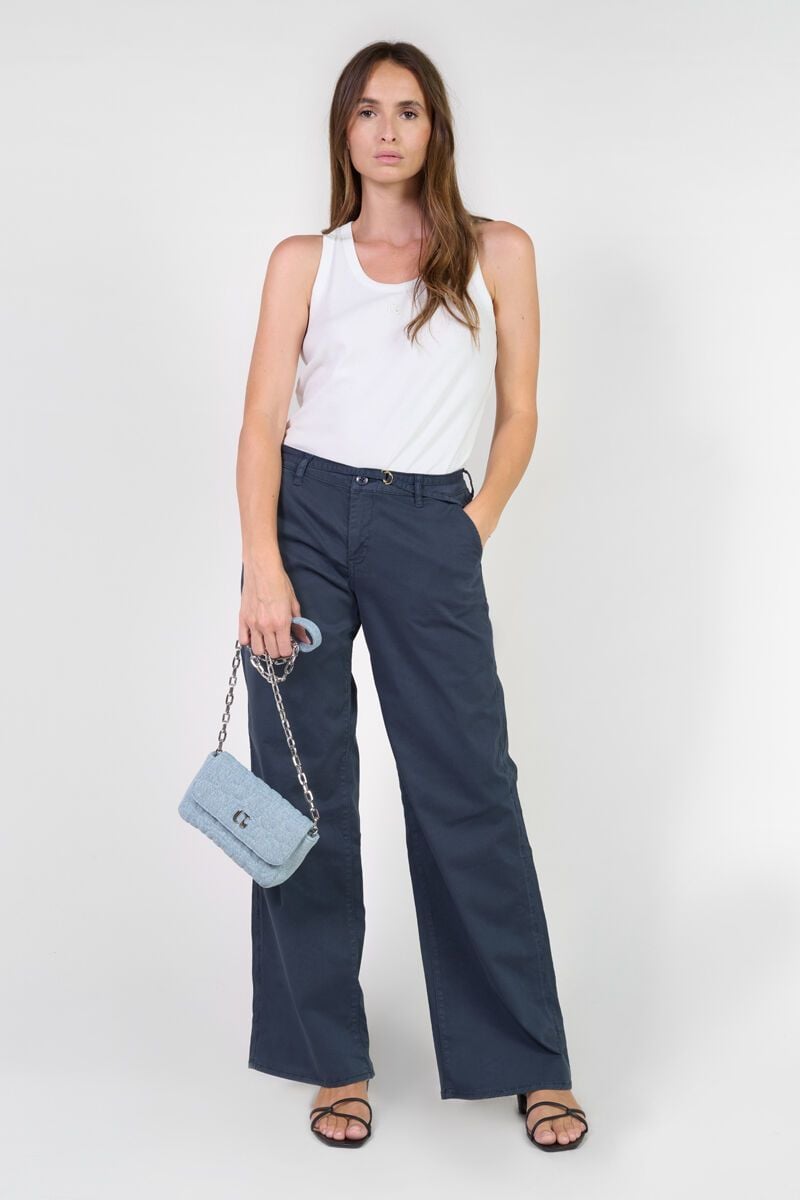 le temps des cerises Pantalon wide leg Tahis bleu marine