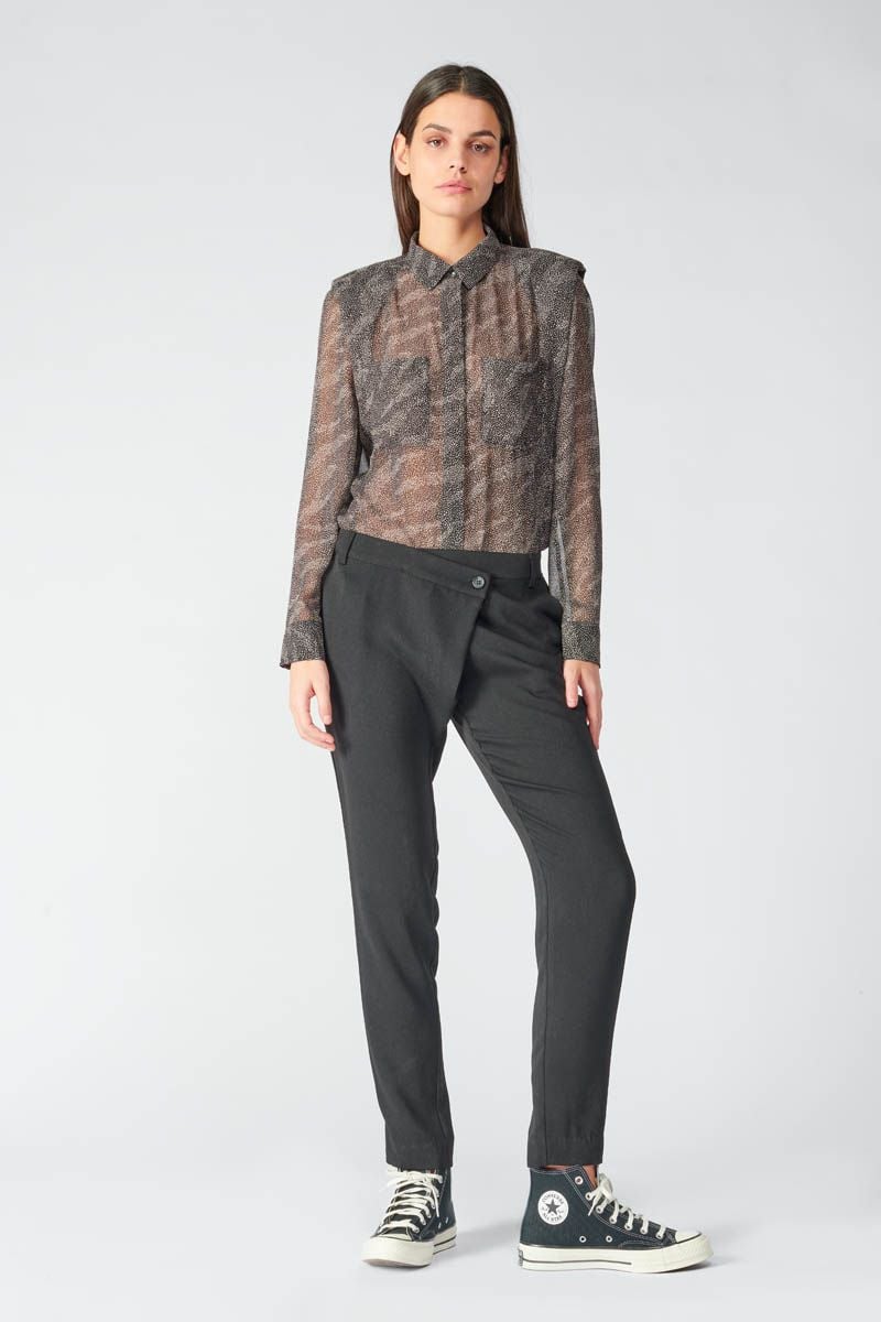 le temps des cerises Pantalon Zefira noir à fermeture asymétrique