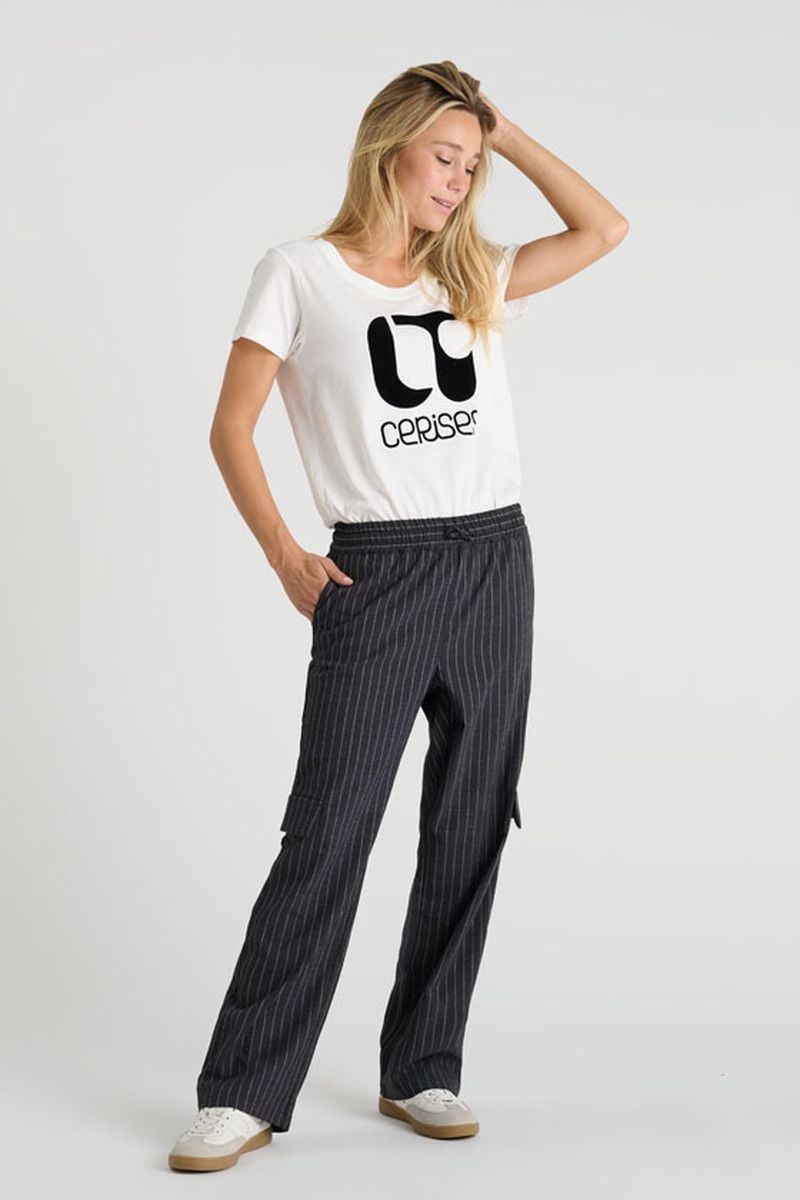 le temps des cerises Pantalon Zitagi gris à rayures