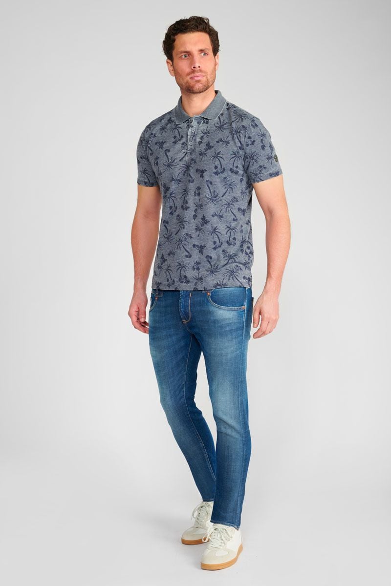 le temps des cerises Polo Fezur à motif palmier bleu
