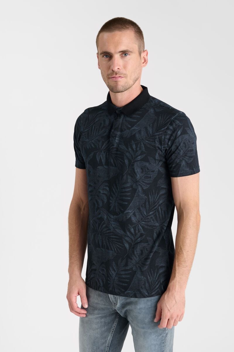 Le Temps Des Cerises Polo Kapin Bleu à Motif Palmiers