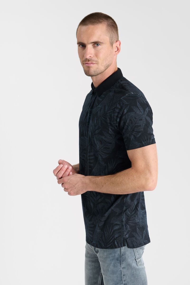 Le Temps Des Cerises Polo Kapin Bleu à Motif Palmiers