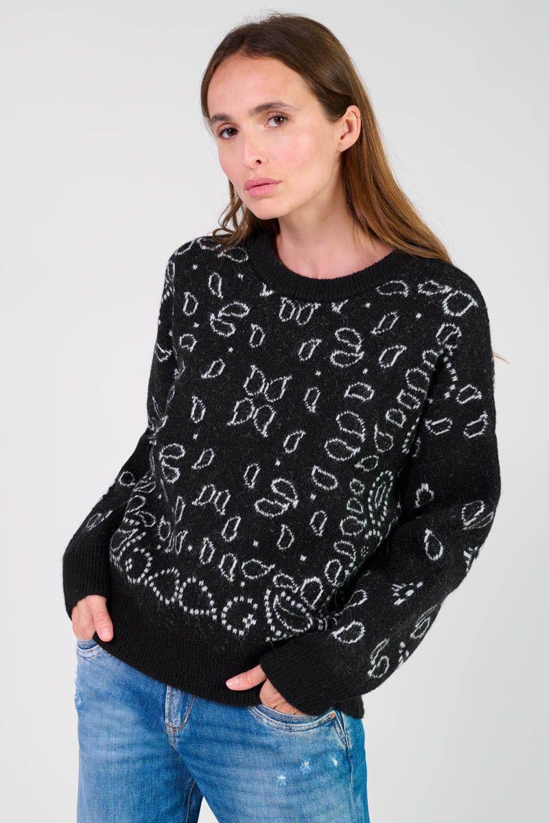 Le Temps Des Cerises Pull Farit Noir à Motif Cachemire