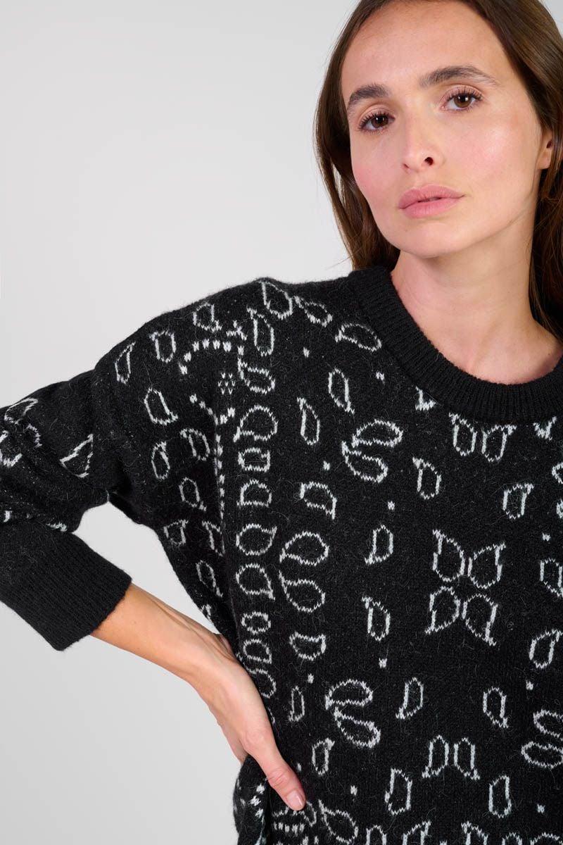 Le Temps Des Cerises Pull Farit Noir à Motif Cachemire
