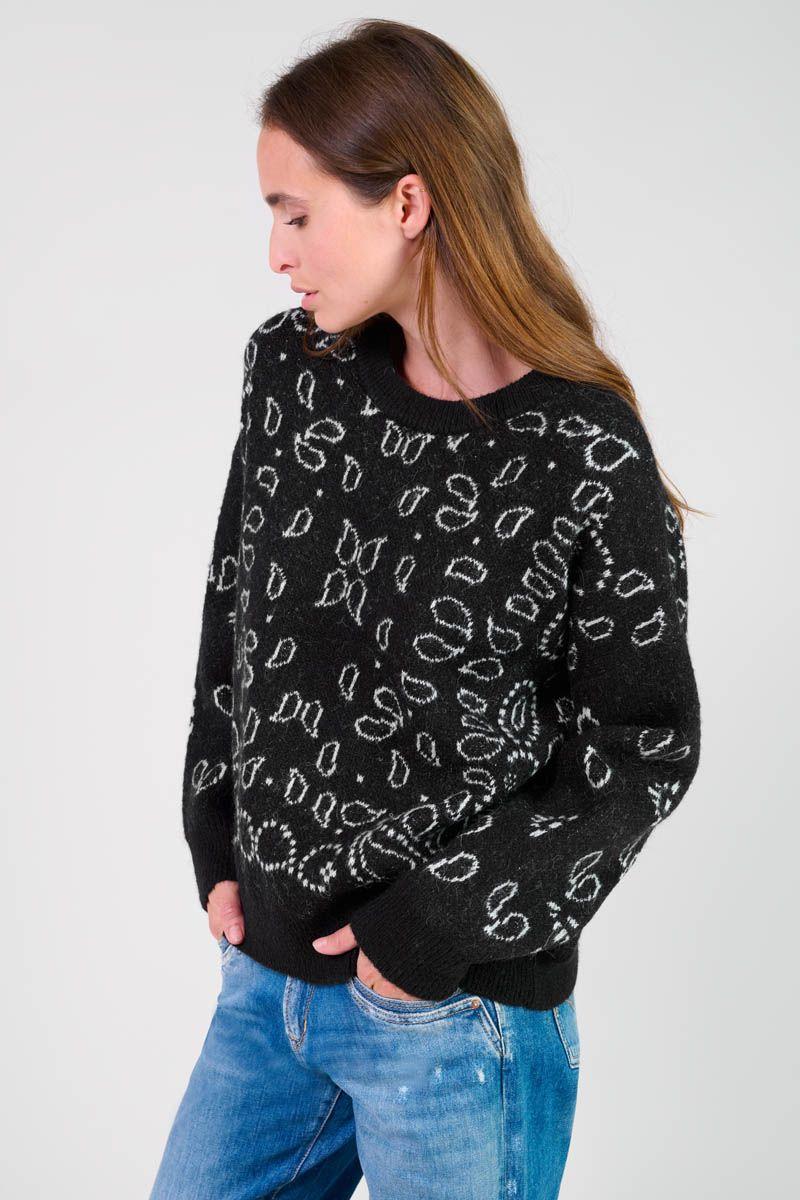 Le Temps Des Cerises Pull Farit Noir à Motif Cachemire