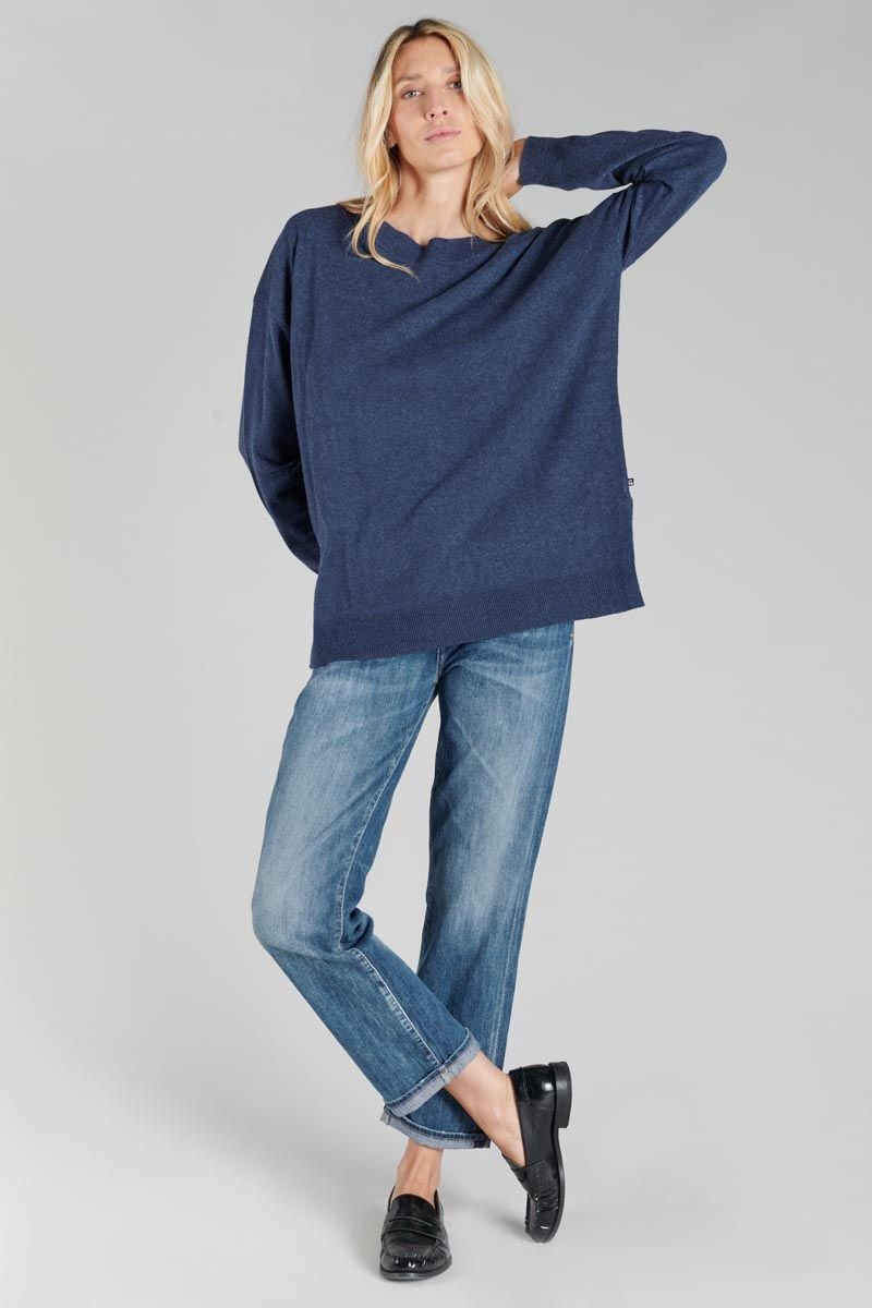 Le Temps Des Cerises Pull Ksenia En Laine Alpaga Mélangée Bleu Chiné