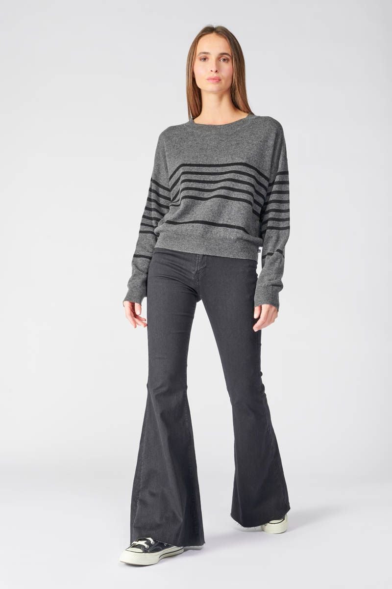 Le Temps Des Cerises Pull Tom Gris à Rayures En Cachemire Mélangé