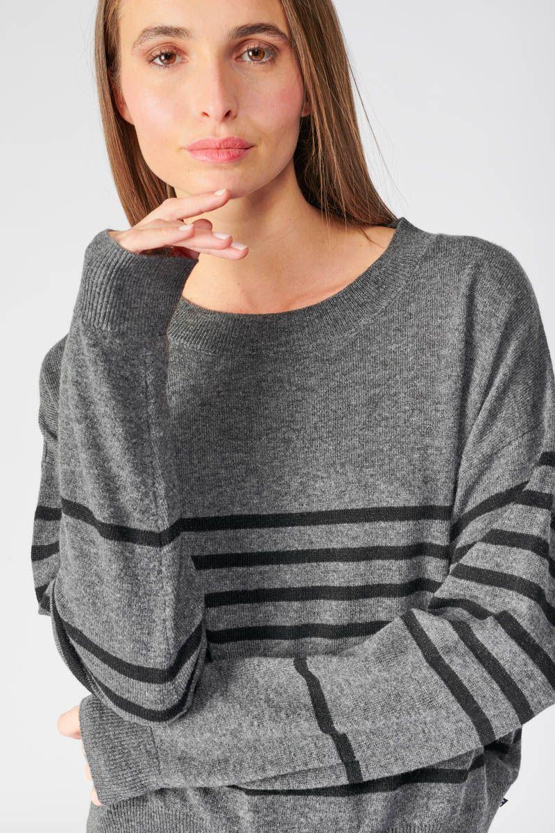 Le Temps Des Cerises Pull Tom Gris à Rayures En Cachemire Mélangé