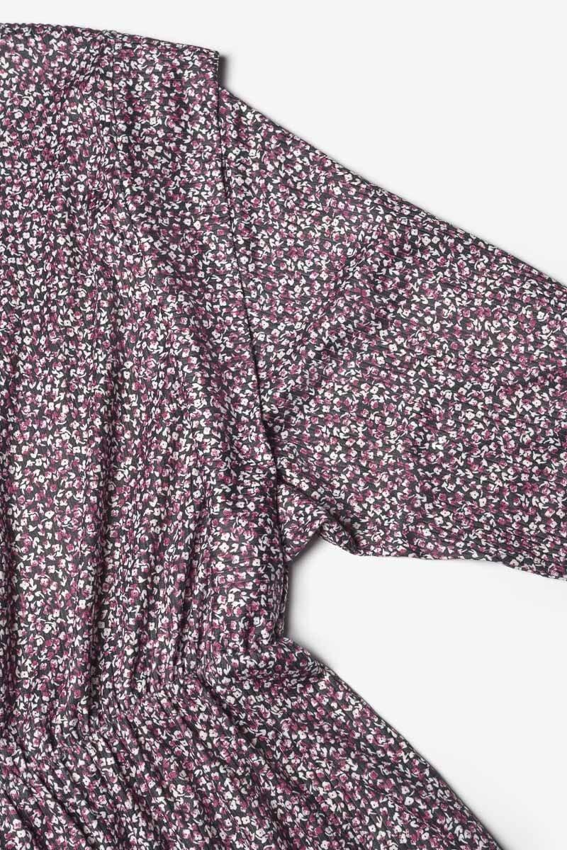 Le Temps Des Cerises Robe Algagi Noire à Motif Fleuri Rose