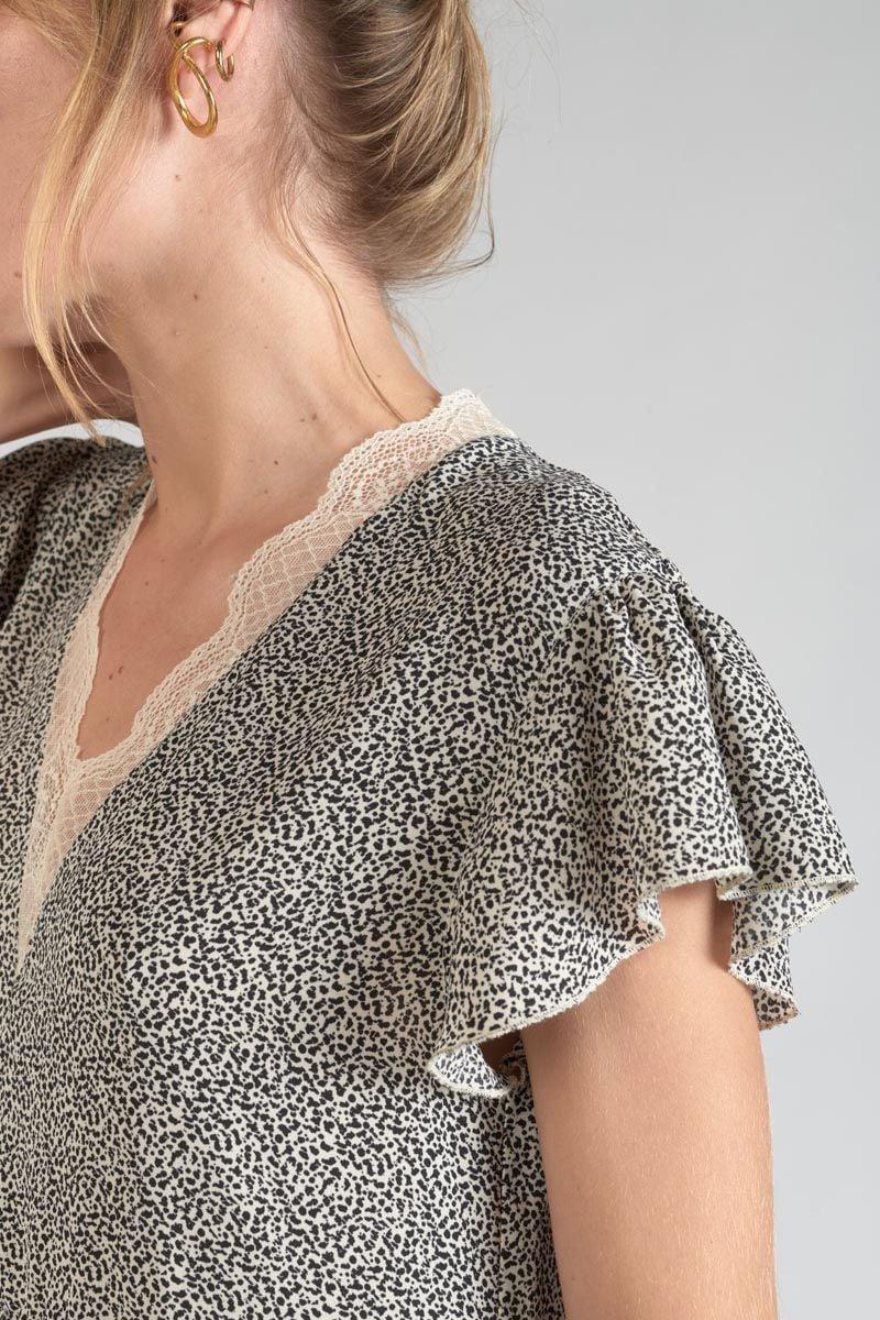 Le Temps Des Cerises Robe Aliette à Motif Beige Et Noir