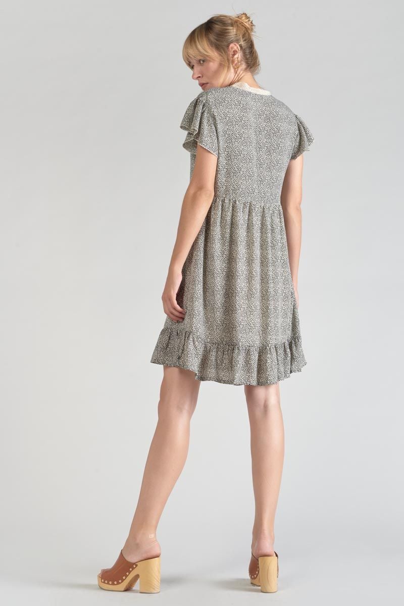 Le Temps Des Cerises Robe Aliette à Motif Beige Et Noir