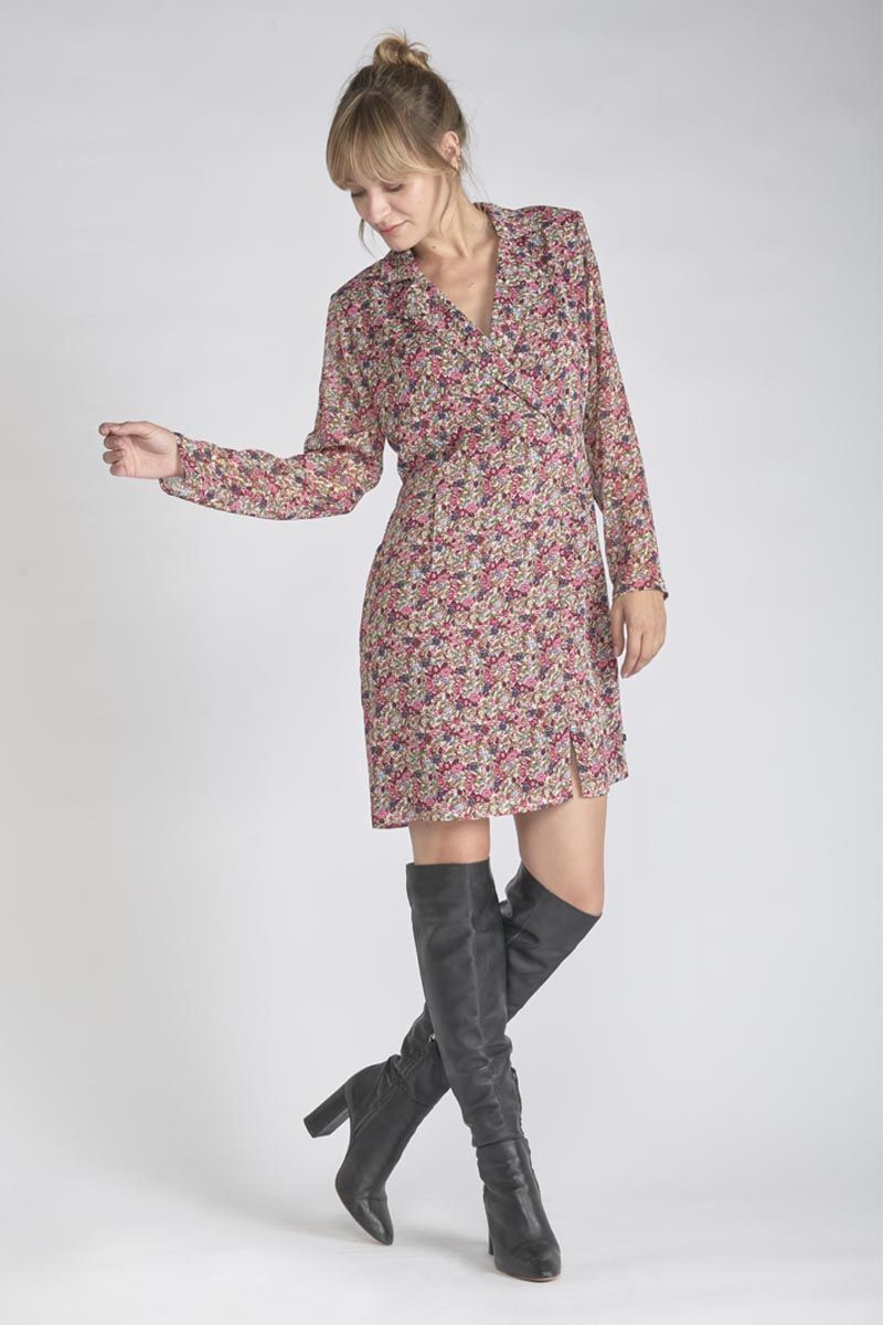 le temps des cerises Robe Habbes à motif fleuri rose