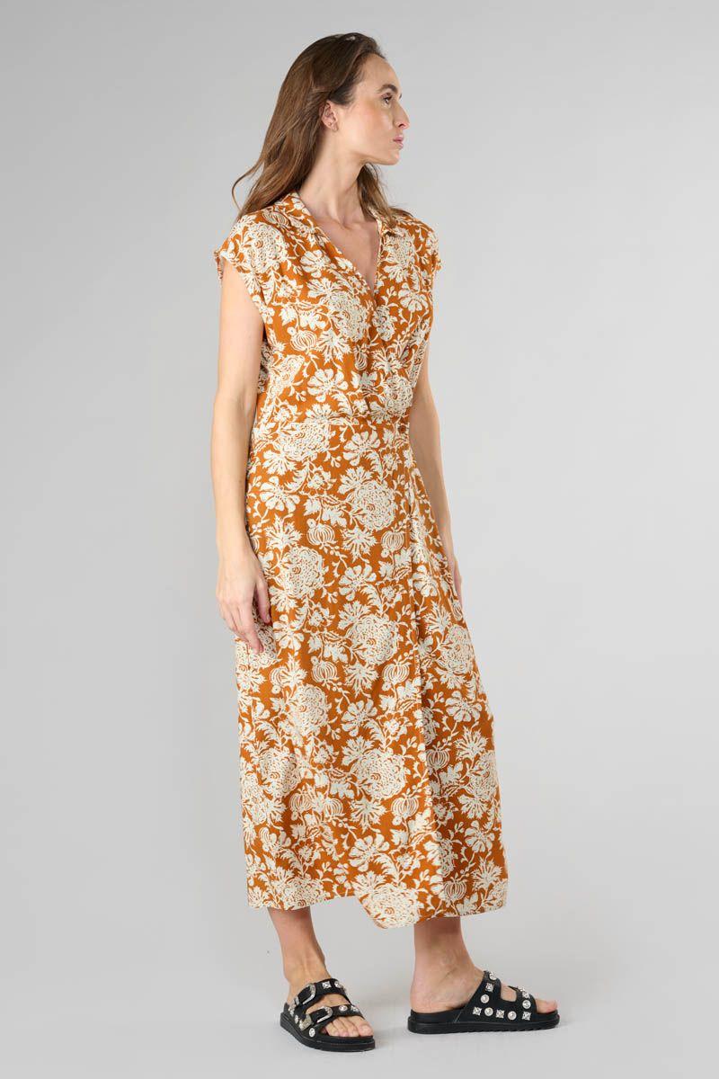 Le Temps Des Cerises Robe Joubarb à Motif Fleuri Ocre