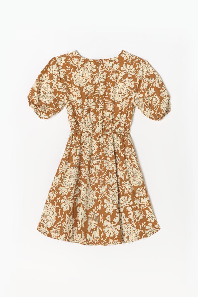 Le Temps Des Cerises Robe Joubarbgi à Motif Fleuri Ocre