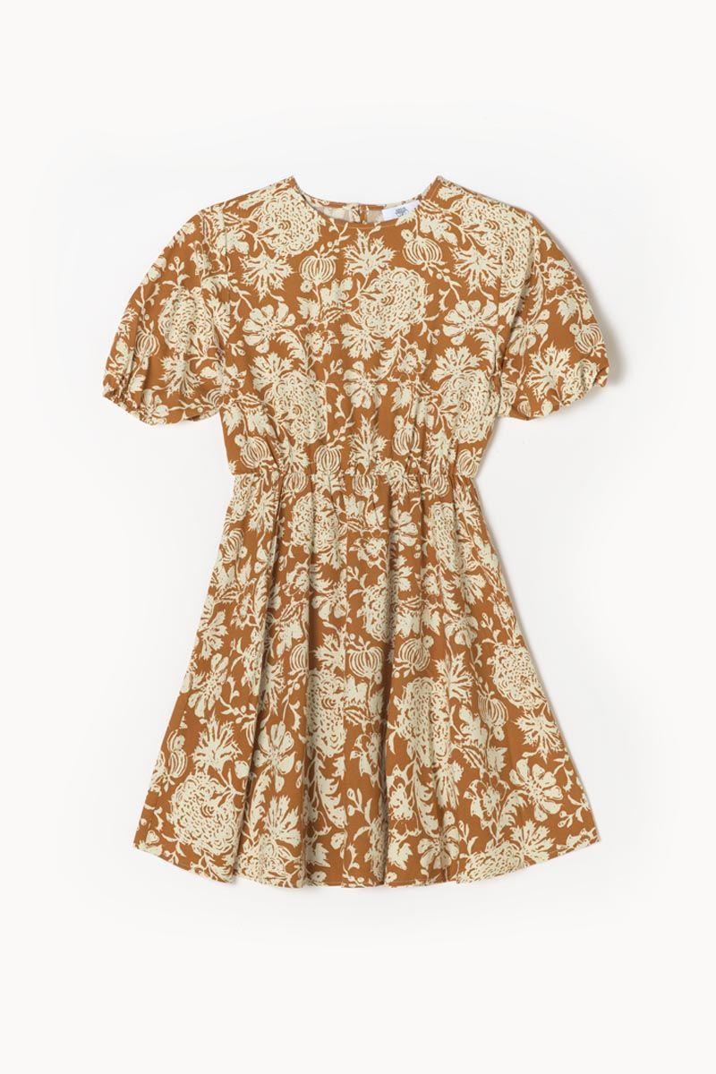 le temps des cerises Robe Joubarbgi à motif fleuri ocre