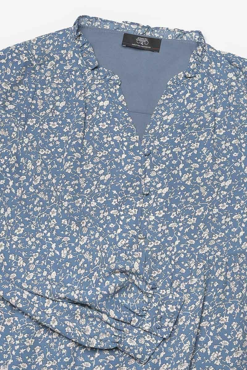Le Temps Des Cerises Robe Lattegi Bleue à Motif Fleuri