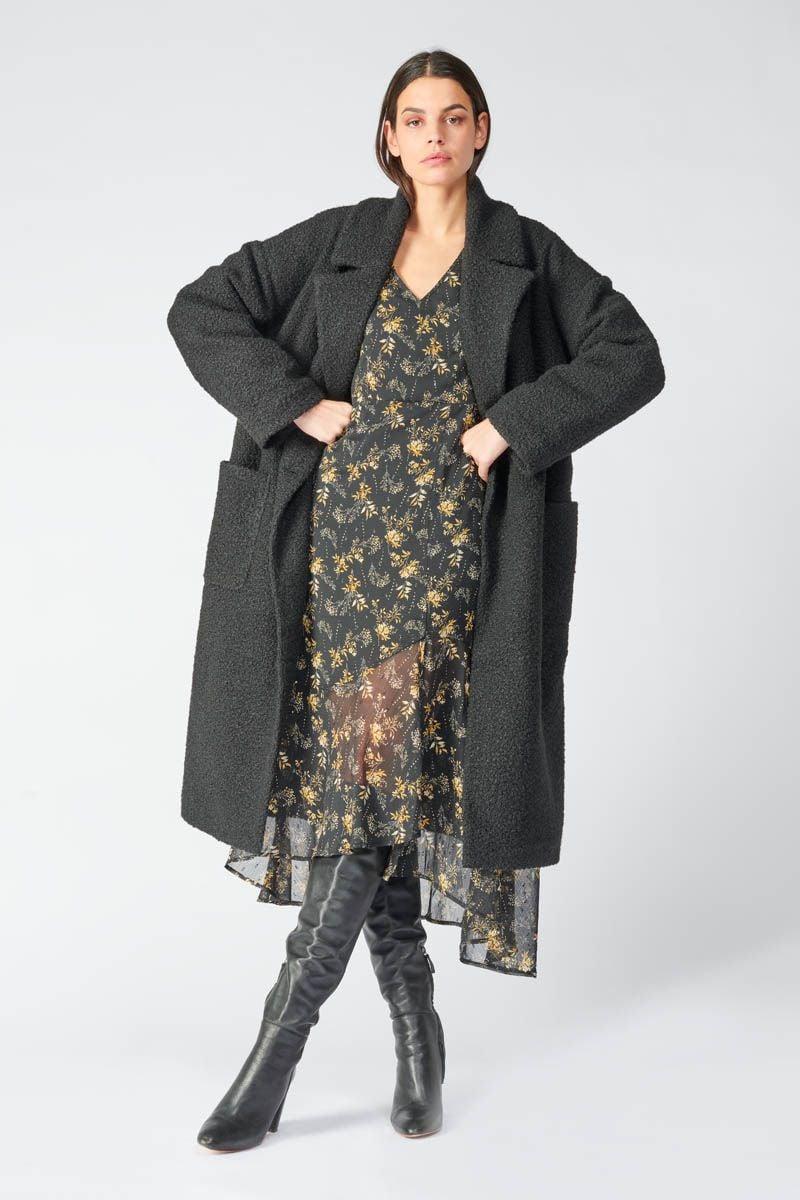 Le Temps Des Cerises Robe Longue Chic Noire à Motif Fleuri