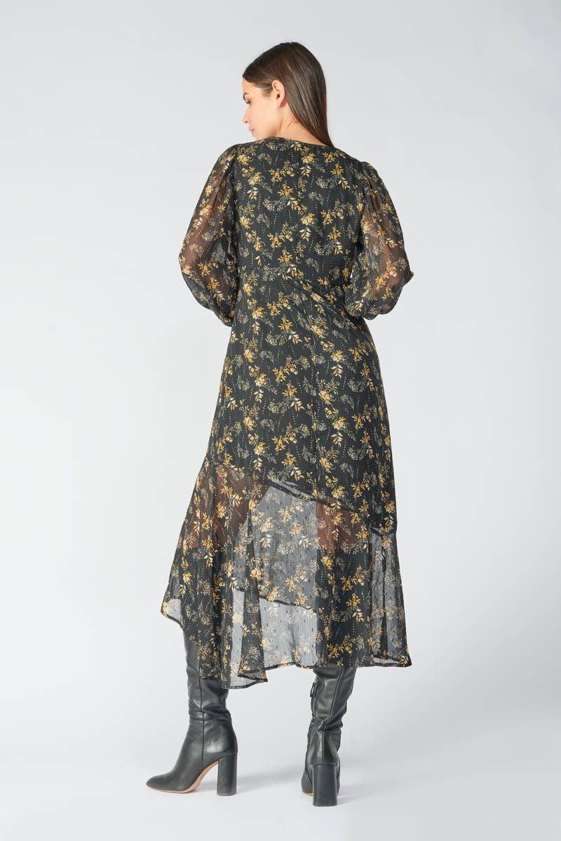Le Temps Des Cerises Robe Longue Chic Noire à Motif Fleuri