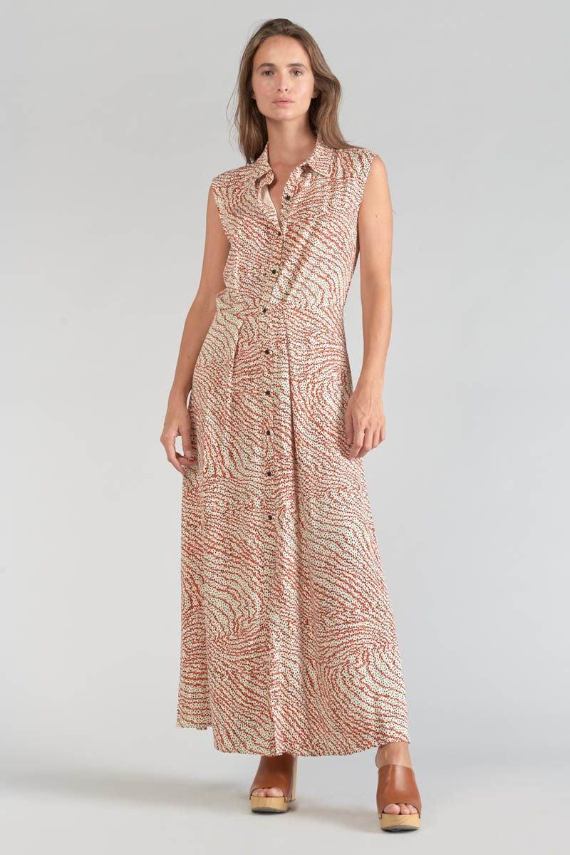 Le Temps Des Cerises Robe Longue Cuoco à Motif Orange Et Noir