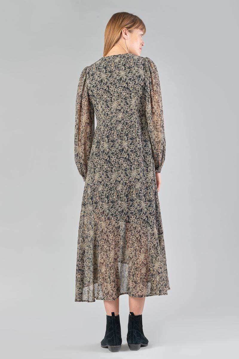 Le Temps Des Cerises Robe Longue Kip Noire à Motif Fleuri