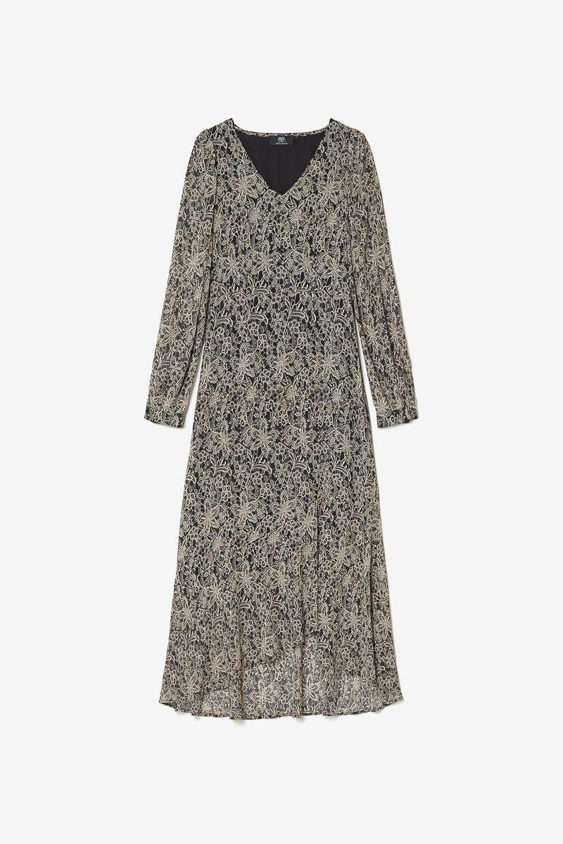 Le Temps Des Cerises Robe Longue Kip Noire à Motif Fleuri